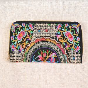 Vibrant Blue and Pink Embroidered Clutch